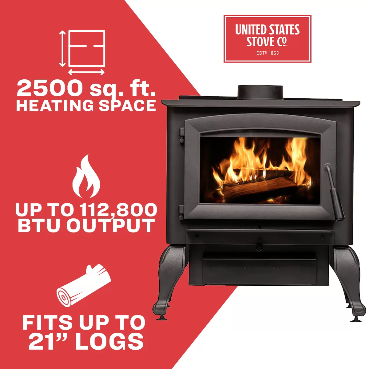 US Stove 2,500 Sq. Ft. Wood Stove with Cast Iron Legs & Blower