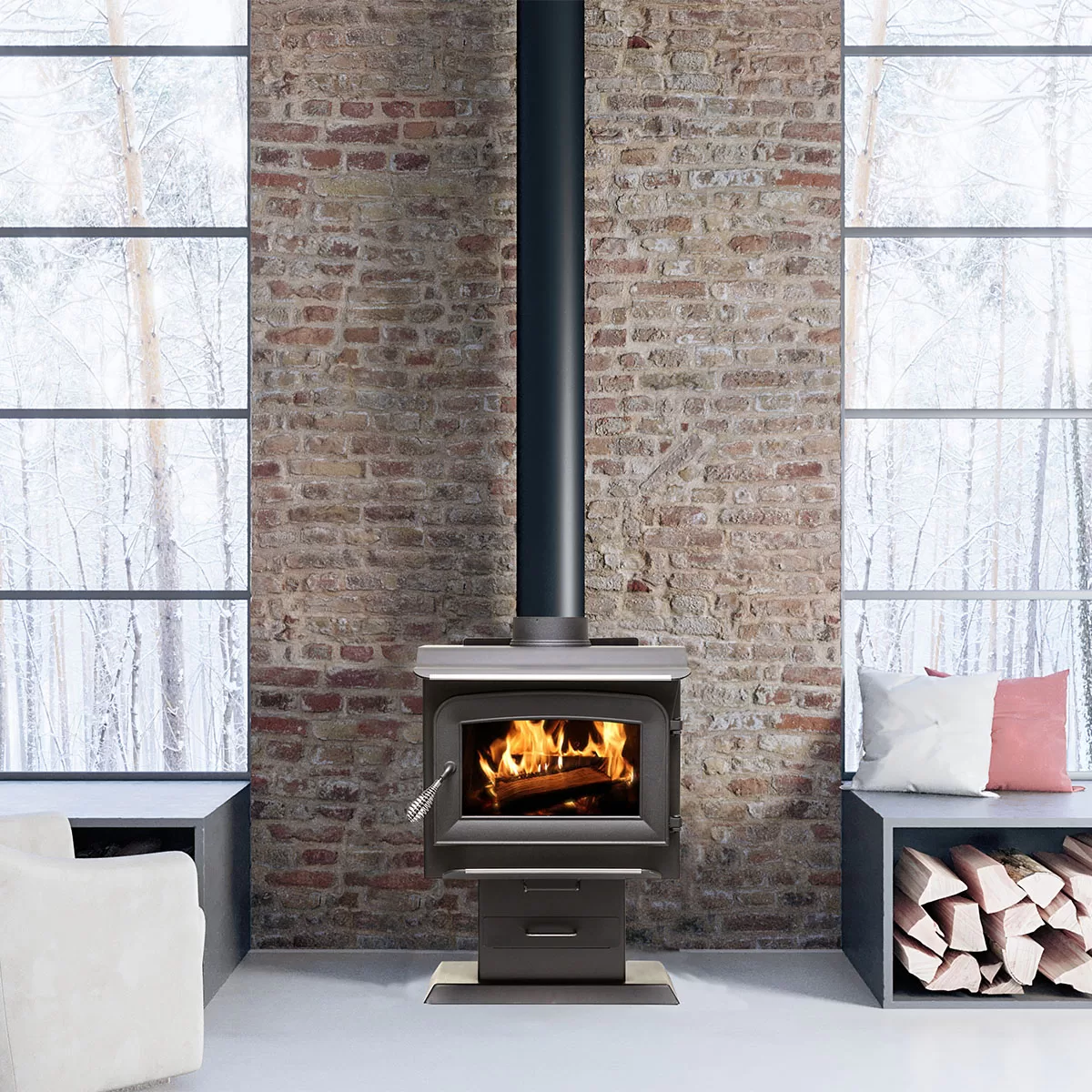 US Stove 1,200 Sq. Ft. Wood Stove with Legs