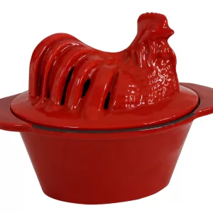 CS-01R Chicken Steamer Red Enameled Porcelain